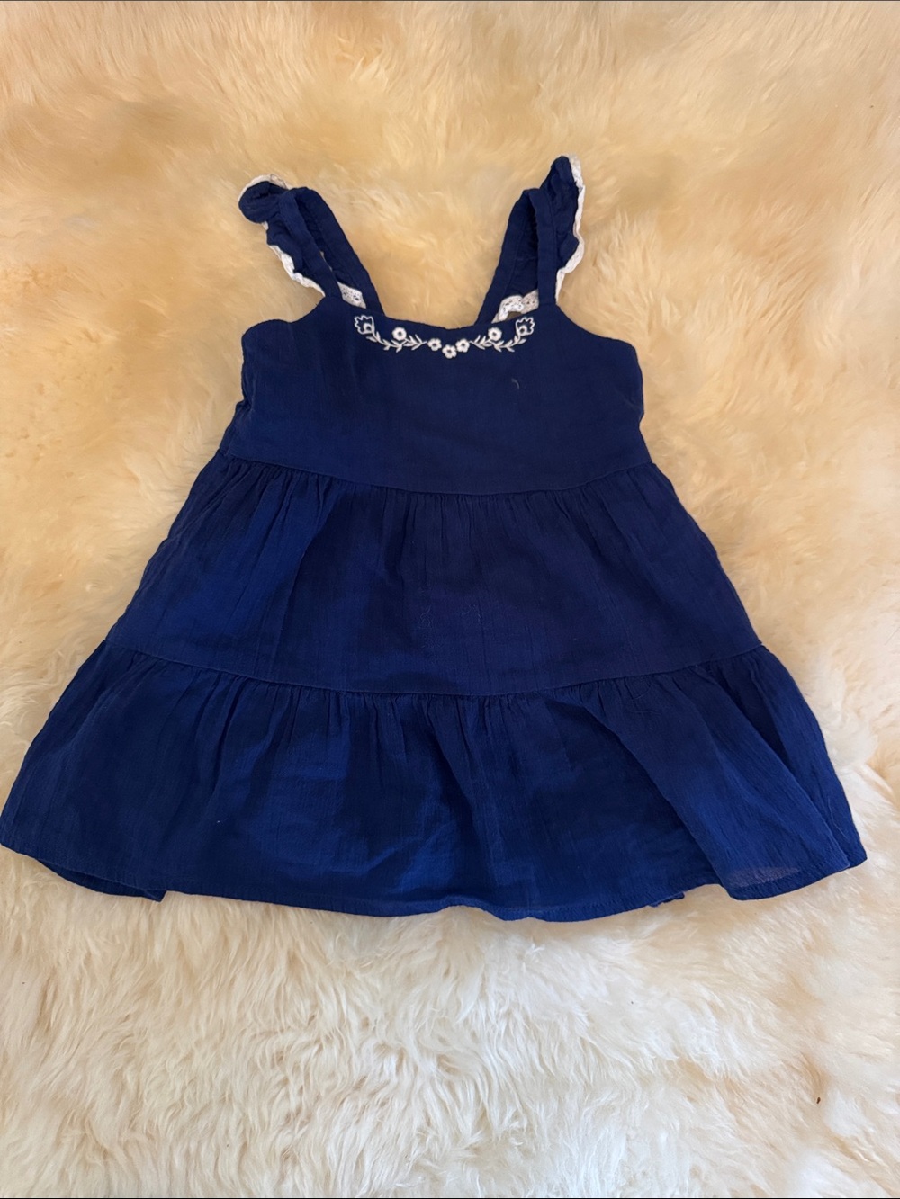 Janie and Jack Navy Tiered Sundress with White Embroidered Neckline